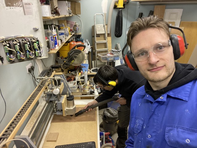 Me with Oliver and RALPH (RALPH is the CNC machine)